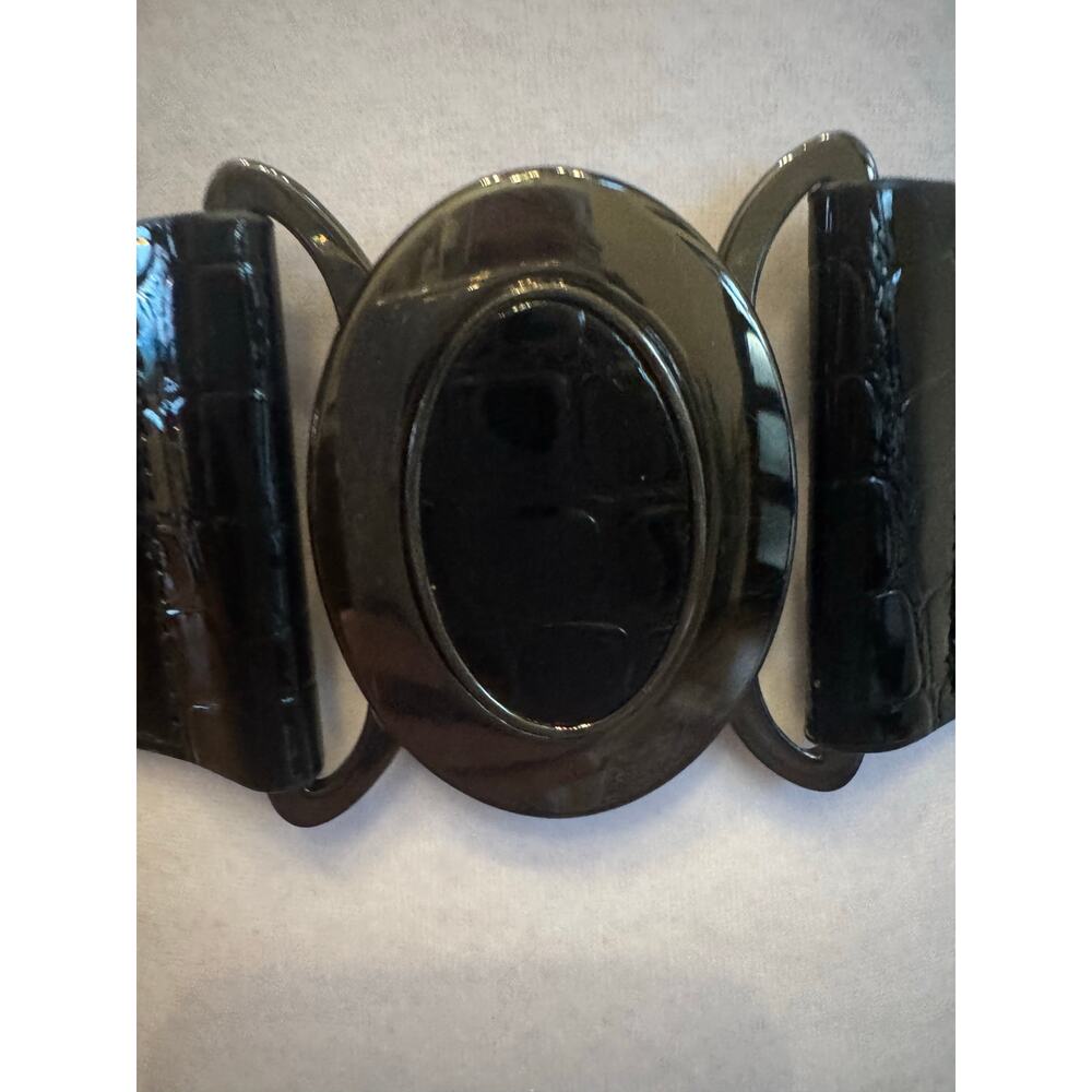 Festival Nine West Alligator Print Black Brown Stretch Harness Belt SM 27-35”